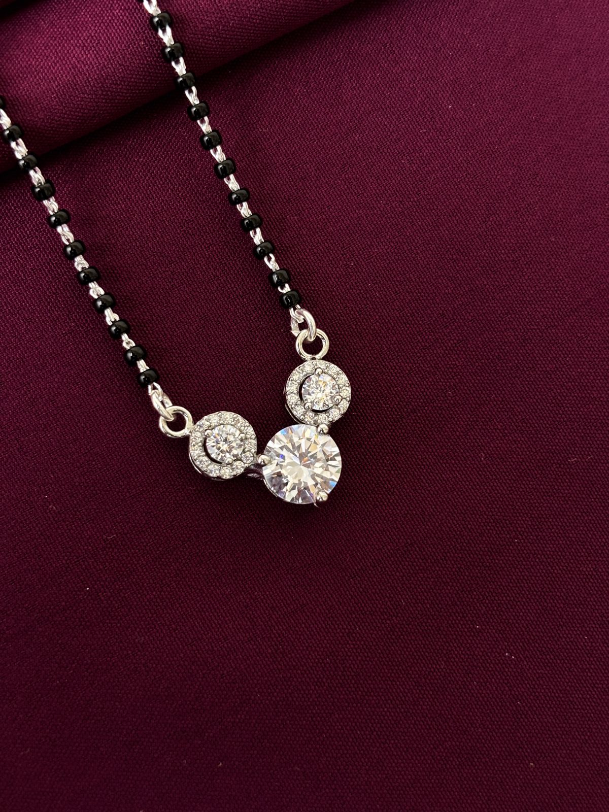 925 Sterling Silver Triple Stone Solitaire Mangalsutra Necklace for Women