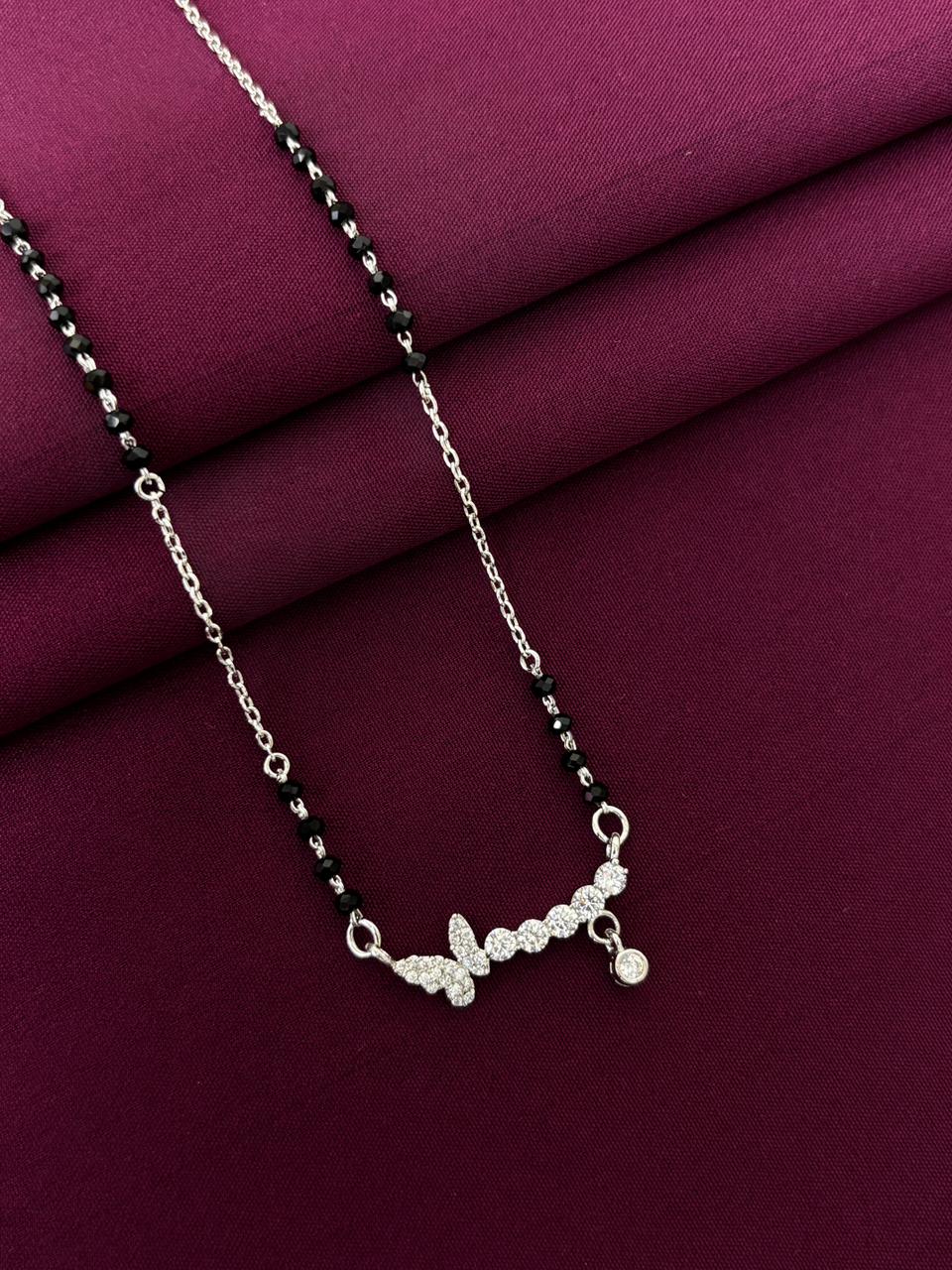 Zaviraa Minimal Leaf Design 925 Sterling Silver Mangalsutra Necklace