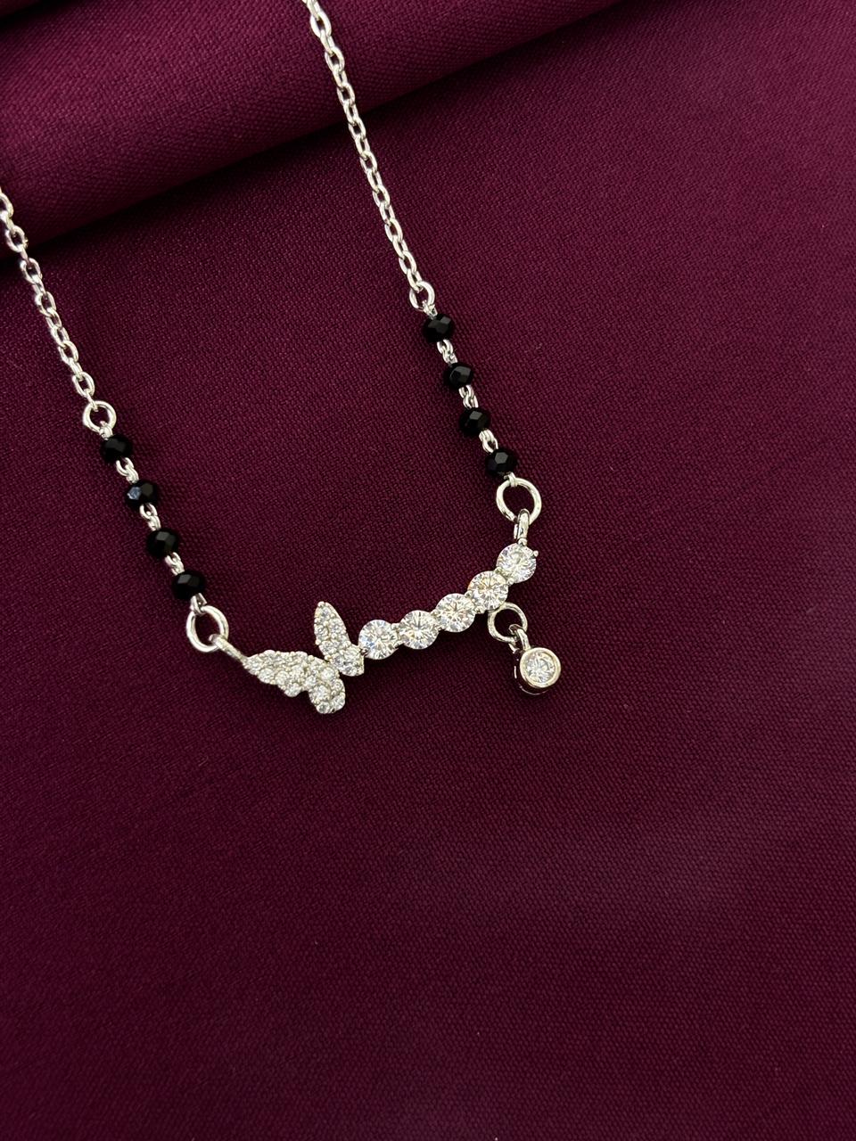 Zaviraa Minimal Leaf Design 925 Sterling Silver Mangalsutra Necklace