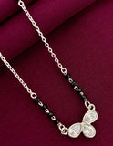925 Sterling Silver Triple Teardrop Diamond Mangalsutra with Black Bead Chain