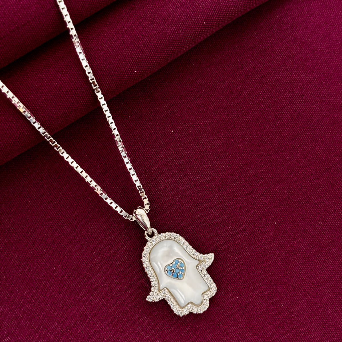 925 Sterling Silver Hamsa Hand Heart Pendant Necklace