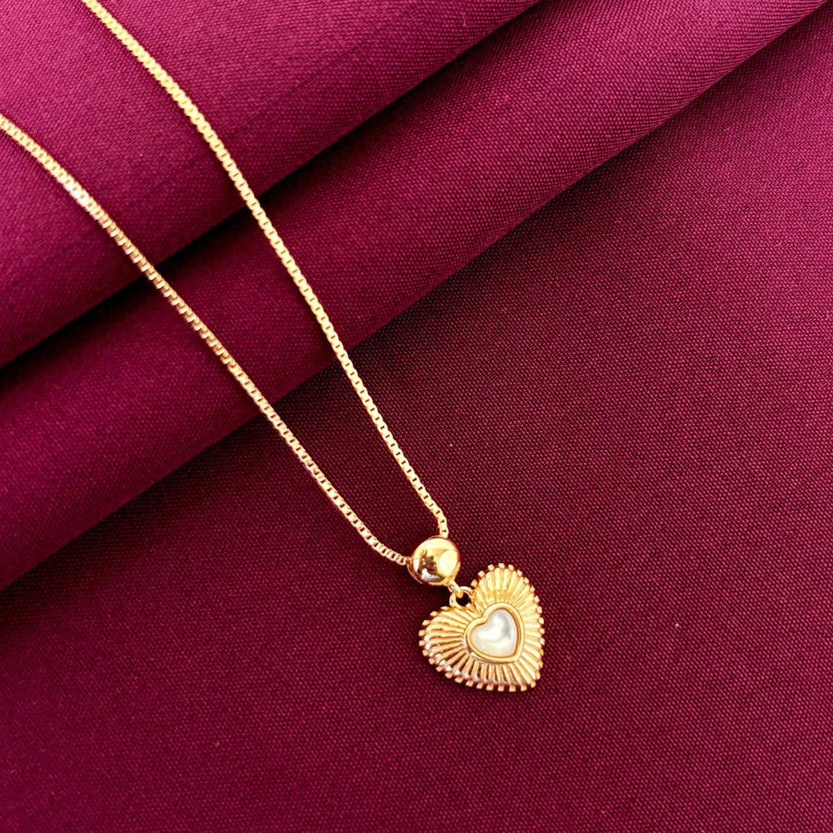 Rose Gold Plated Heart Pendant Necklace with Pearl Center