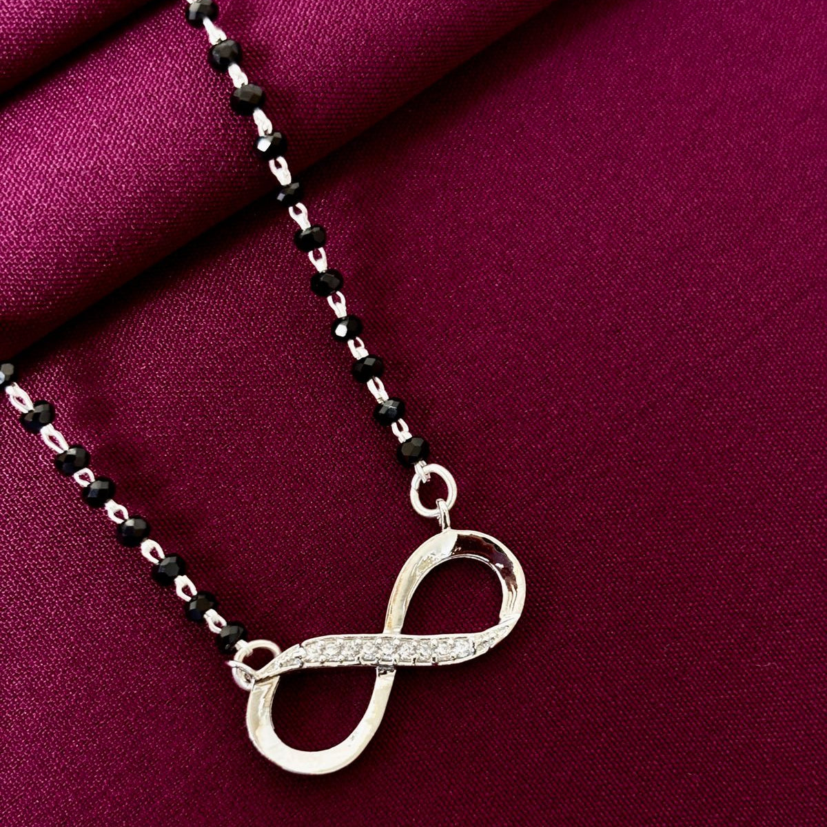 925 Sterling Silver Minimal Infinity Mangalsutra with Black Bead Chain