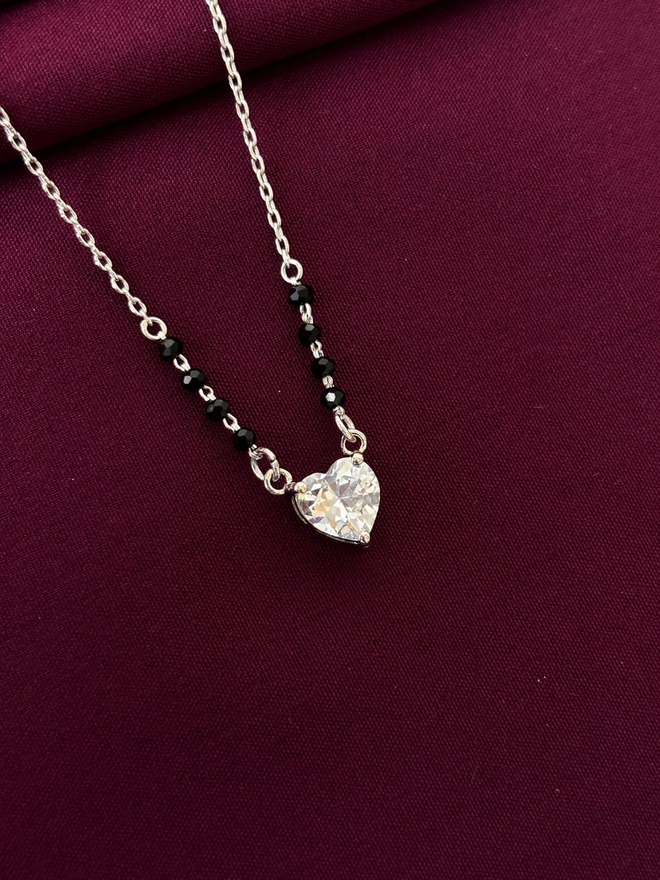 Zaviraa Solitaire Heart Shape 925 Sterling Silver Mangalsutra