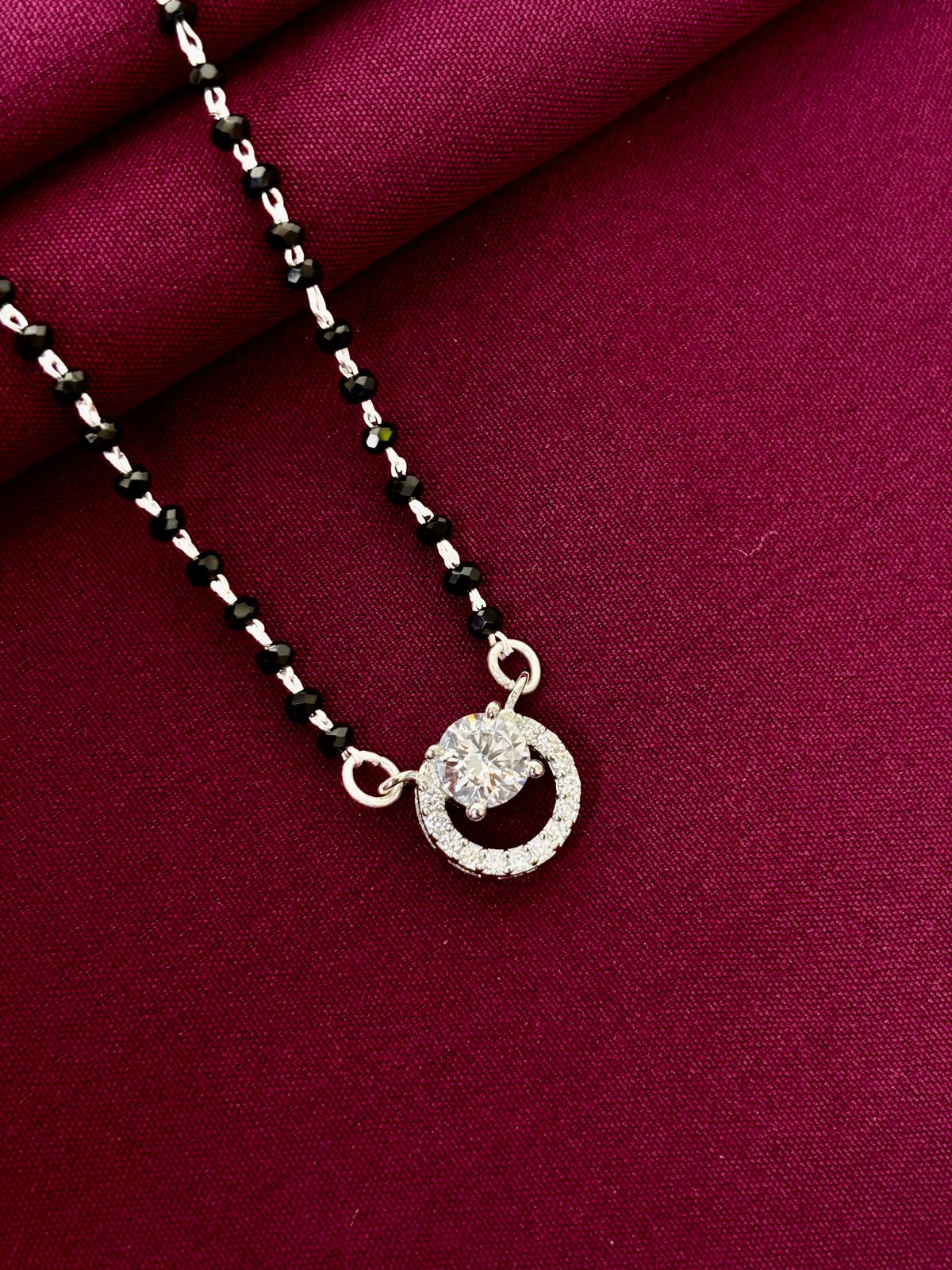 925 Sterling Silver Circular Solitaire Mangalsutra Necklace for Women