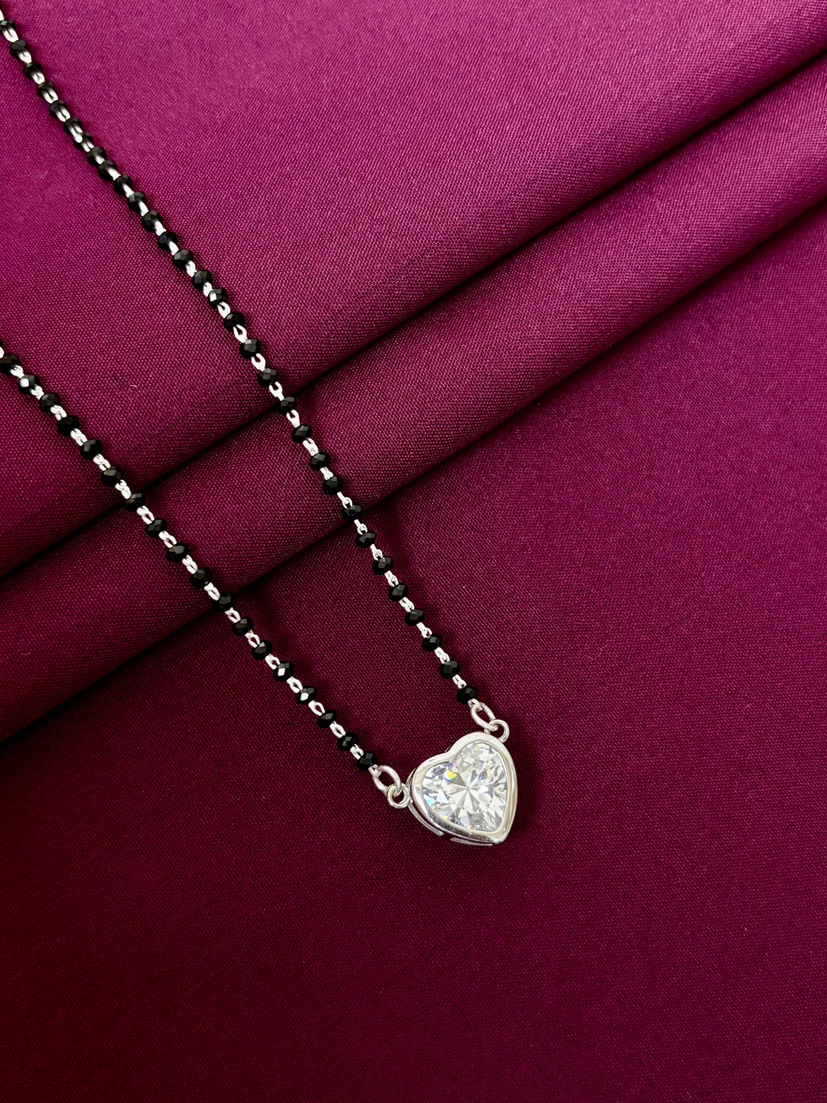 925 Sterling Silver Heart Solitaire Mangalsutra Necklace for Women