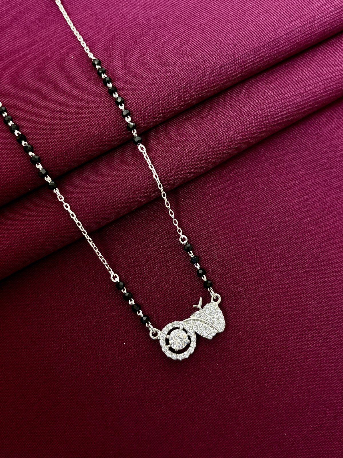 925 Sterling Silver Modern Circular Solitaire Mangalsutra Necklace for Women