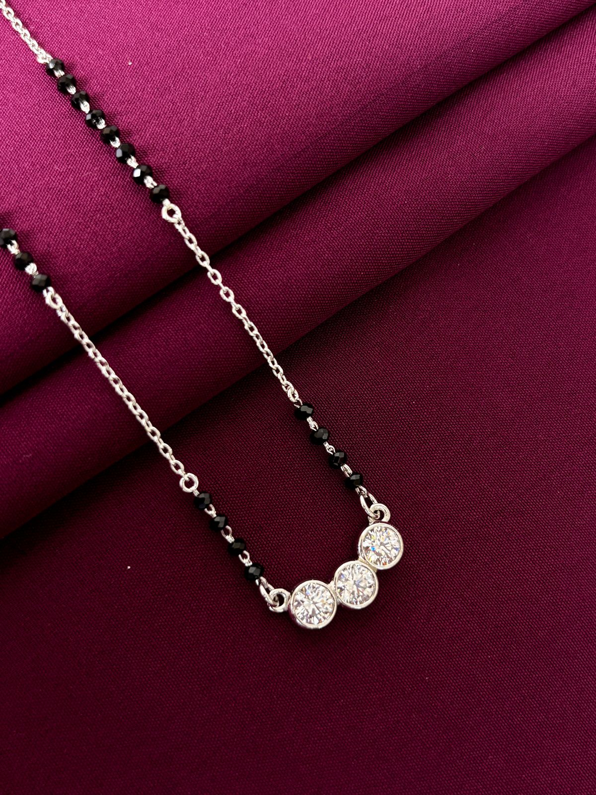 925 Sterling Silver Triple Solitaire Minimal Mangalsutra Necklace for Women
