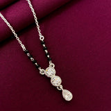 925 Sterling Silver Triple Stone Drop Mangalsutra with Black Bead Chain
