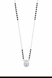 Necklace with black beads and a teardrop-shaped pendant on a white background