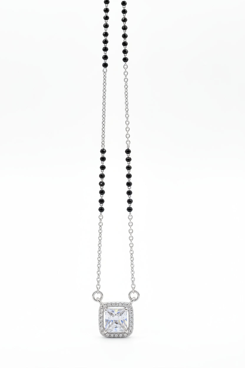 Square Solitaire Mangalsutra I 925 Sterling Silver | Premium I Zaviraa