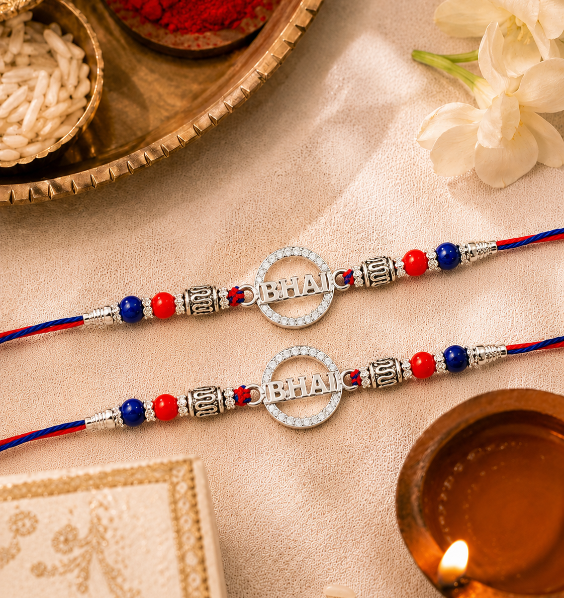 Silver BHAI Rakhi | Pure 925 Sterling Silver BHAI Rakhi | Premium Designer Silver Rakhi for Brother | Zaviraa