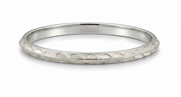 Men’s 925 Sterling Silver Engraved Flat Kada | Designer Pattern Bracelet for Men