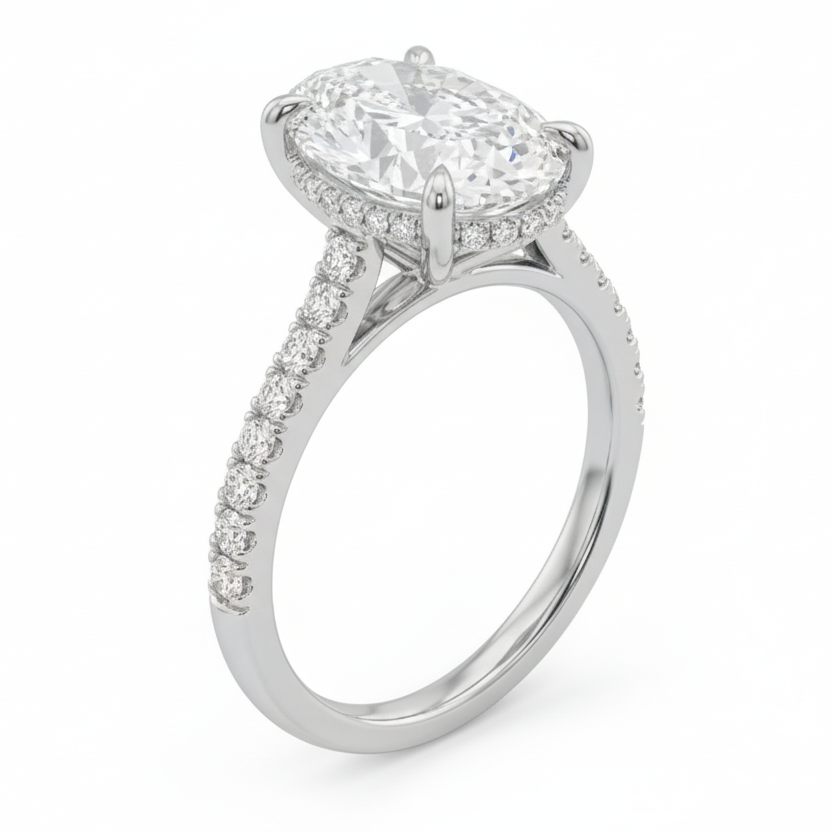 Zaviraa Colorless Oval Hybrid Cut Moissanite Engagement Ring for Women – 925 Sterling Silver Solitaire Ring with Pave Band | Elegant Proposal Ring