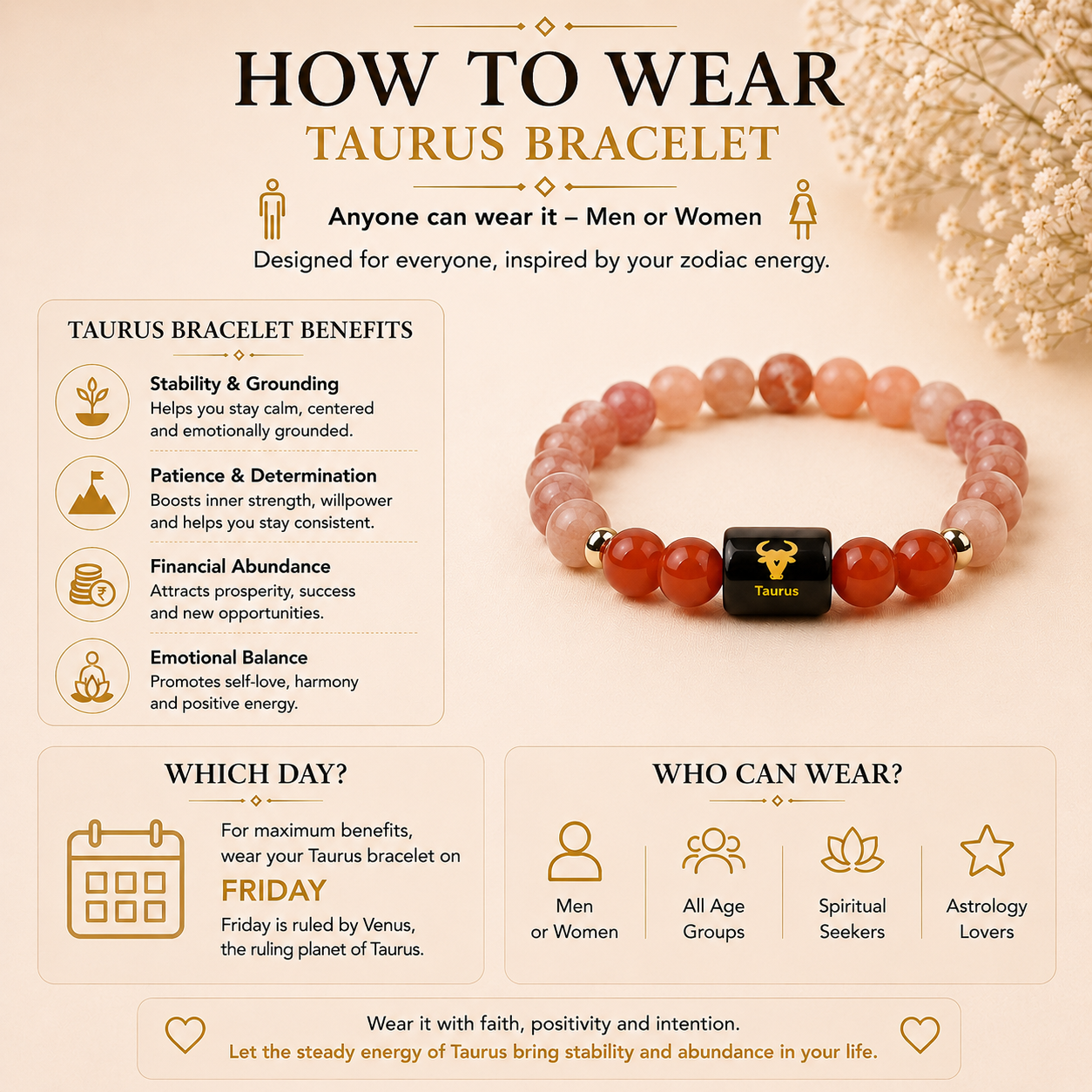 Taurus Bracelet | Rashi Bracelet | Zaviraa