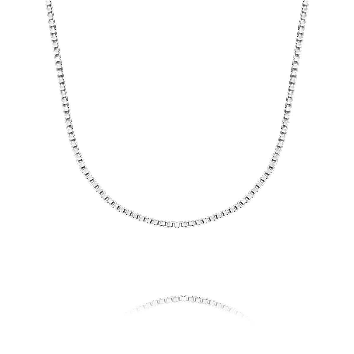 Silver chain necklace on a white background