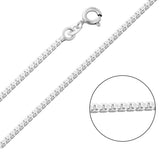 Silver chain necklace with a close-up inset on a white background