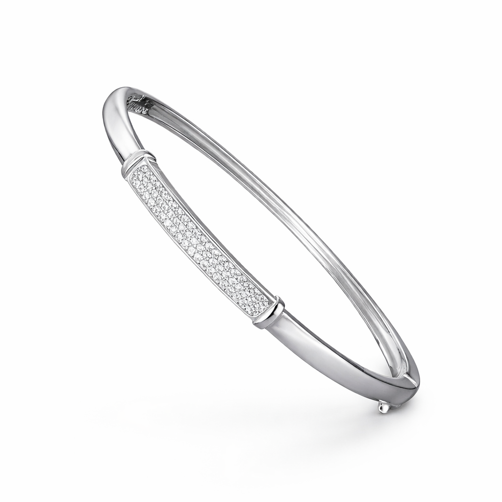 Silver bracelet with small stones on a white background