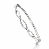 Silver bracelet with diamond accents on a white background