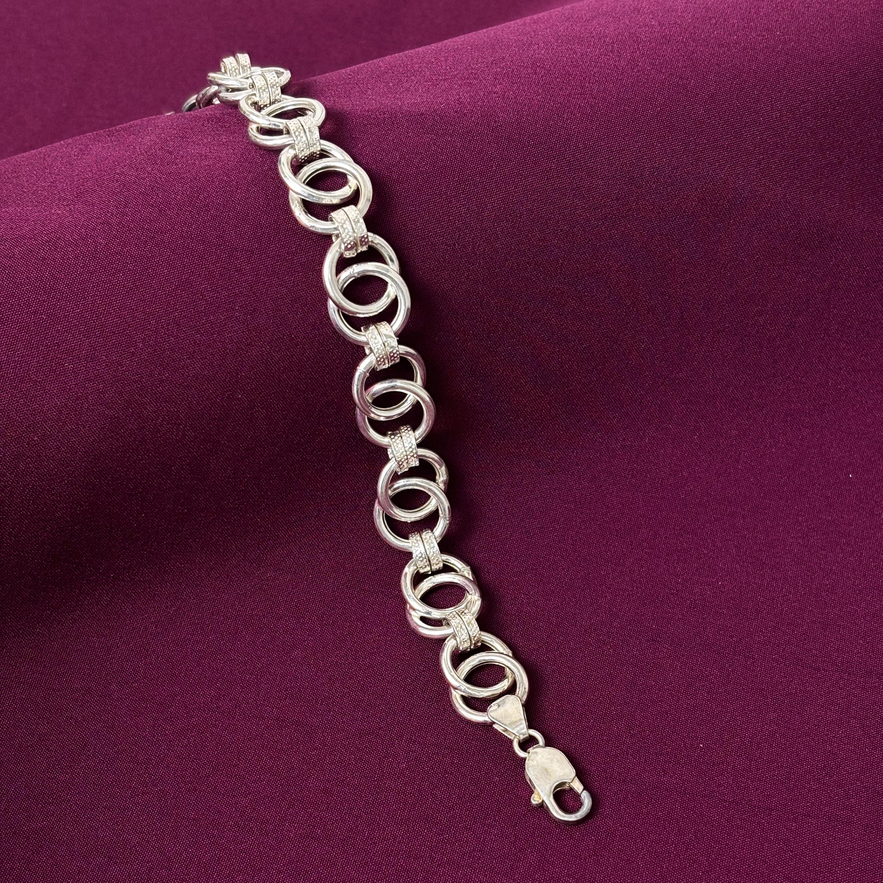 925 Sterling Silver Interlocking Ring Link Men’s Bracelet