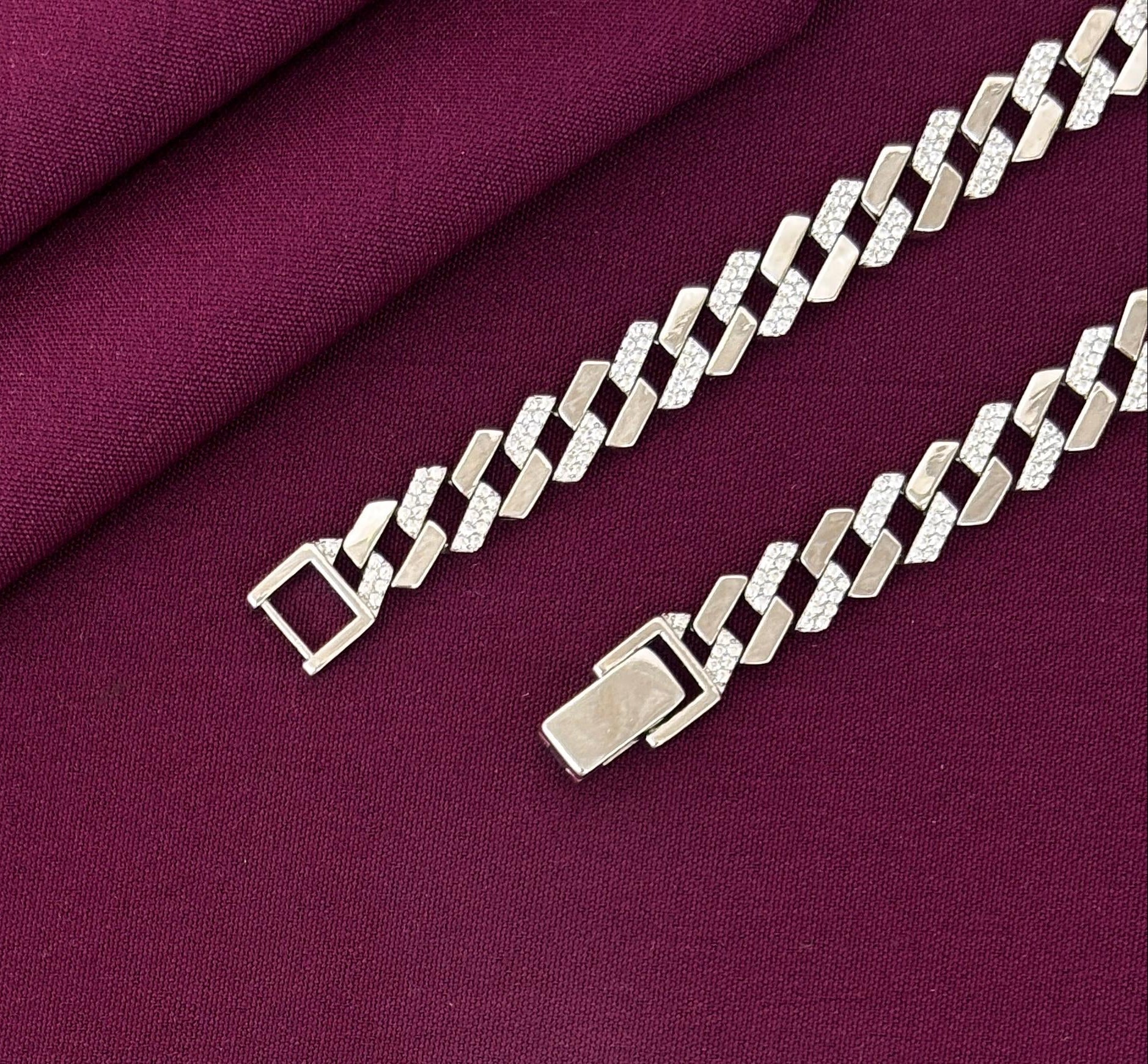 925 Sterling Silver CZ Studded Cuban Link Men’s Bracelet | Rhodium Plated Designer Silver Bracelet