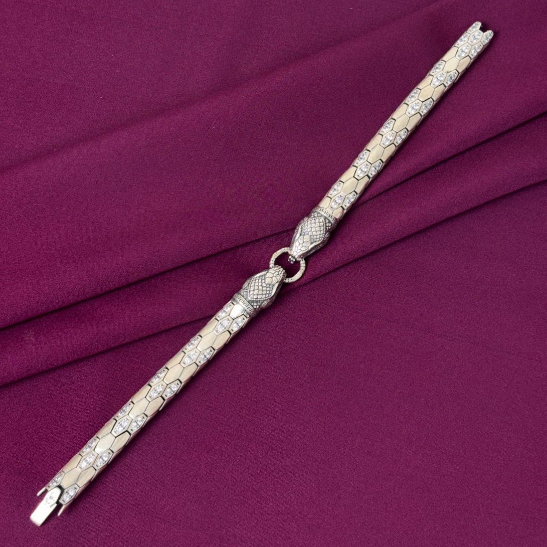 Double Face Snake Design 925 Sterling Silver Imported Premium Men’s Bracelet