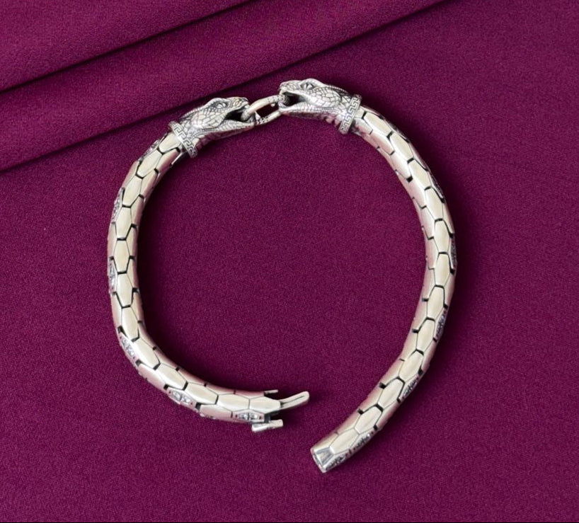 Double Face Snake Design 925 Sterling Silver Imported Premium Men’s Bracelet