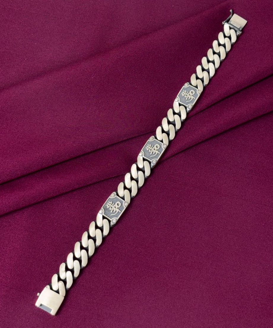 Men’s 925 Oxidized Sterling Silver Engraved Curb Chain Bracelet – Heavy Spiritual Statement Bracelet
