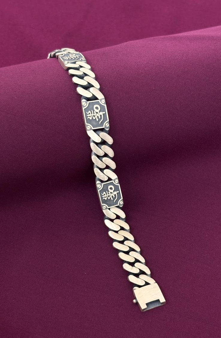 Men’s 925 Oxidized Sterling Silver Engraved Curb Chain Bracelet – Heavy Spiritual Statement Bracelet