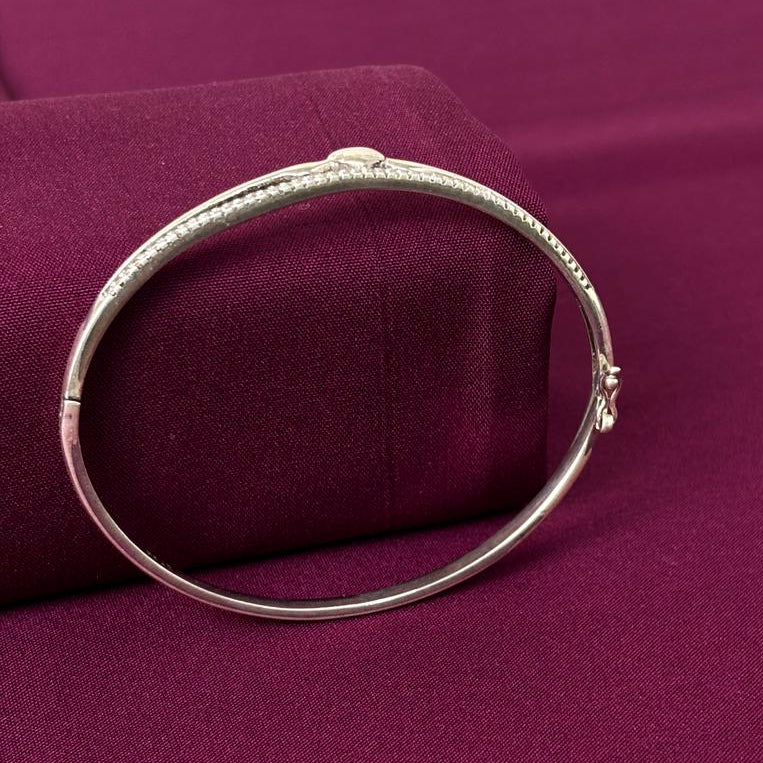 Elegant Heart Design American Diamond Women Kada in 925 Silver | Openable Silver Bracelet for Women