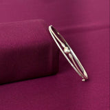 Elegant Heart Design American Diamond Women Kada in 925 Silver | Openable Silver Bracelet for Women
