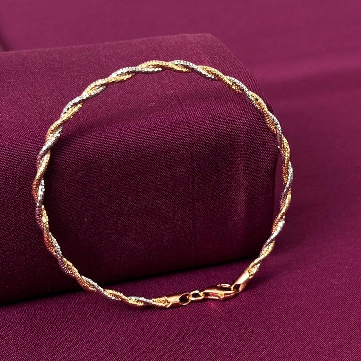 Two Tone Twisted Rope Women Kada in 925 Silver | Gold & Silver Finish Elegant Bracelet