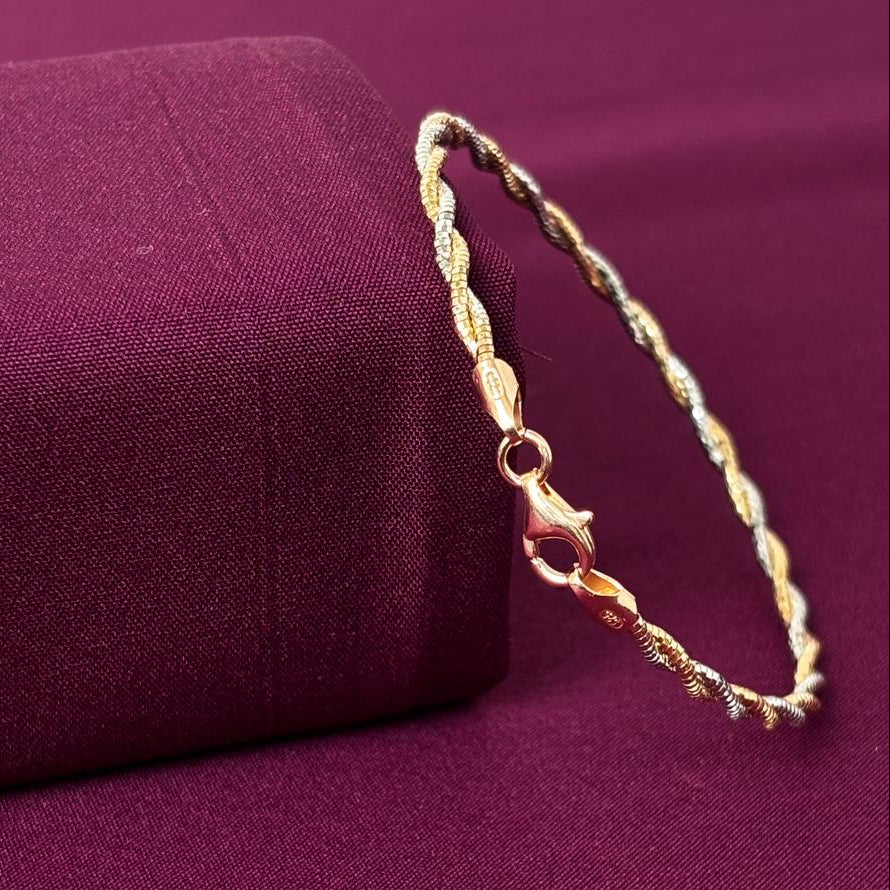 Two Tone Twisted Rope Women Kada in 925 Silver | Gold & Silver Finish Elegant Bracelet
