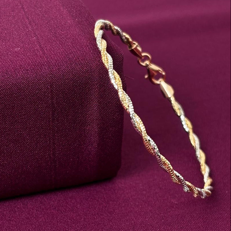 Two Tone Twisted Rope Women Kada in 925 Silver | Gold & Silver Finish Elegant Bracelet