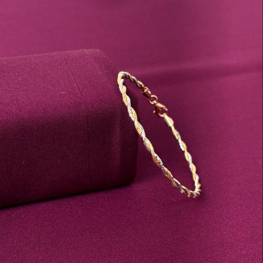 Two Tone Twisted Rope Women Kada in 925 Silver | Gold & Silver Finish Elegant Bracelet