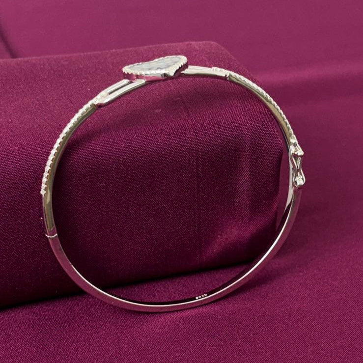 Luxury Heart Crystal American Diamond Women Kada in 925 Silver | Elegant Openable Bracelet