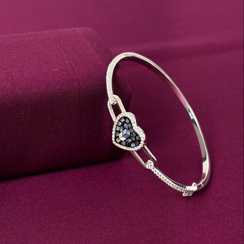 Luxury Heart Crystal American Diamond Women Kada in 925 Silver | Elegant Openable Bracelet