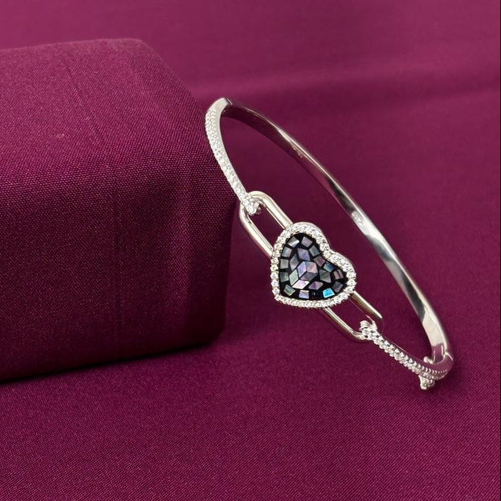 Luxury Heart Crystal American Diamond Women Kada in 925 Silver | Elegant Openable Bracelet