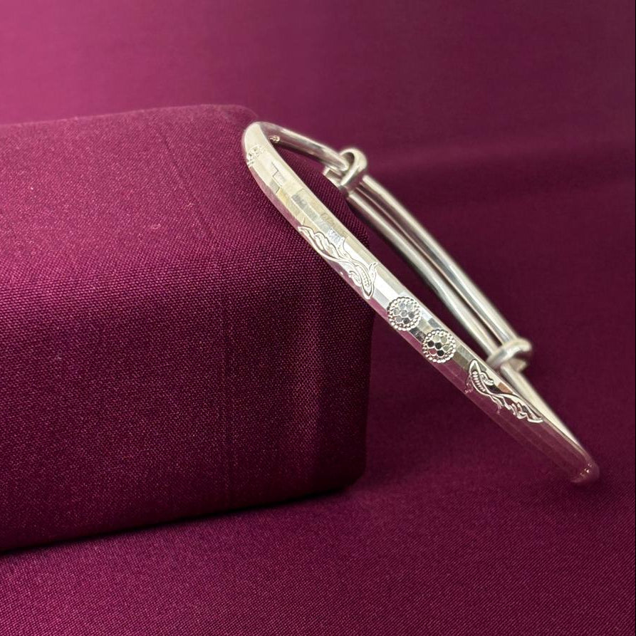 Traditional Engraved Design Women Kada in 925 Silver | Classic Openable Silver Bracelet