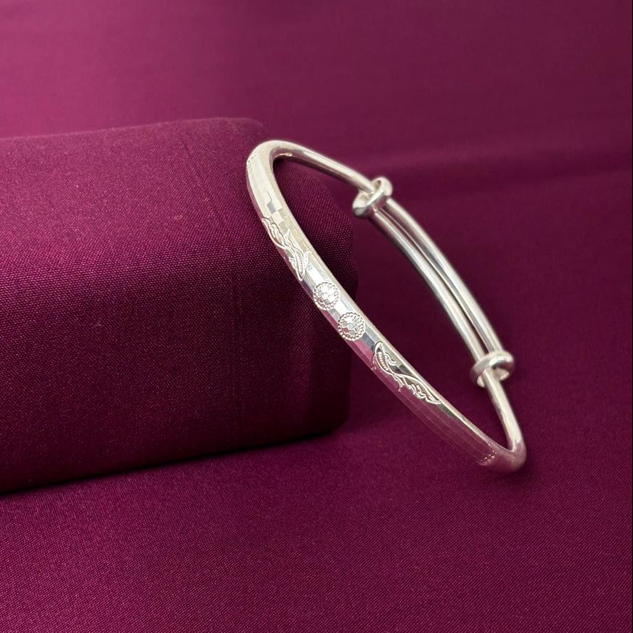 Traditional Engraved Design Women Kada in 925 Silver | Classic Openable Silver Bracelet