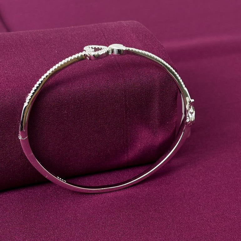 Heart Design American Diamond Women Kada in 925 Silver | Elegant Openable Bracelet