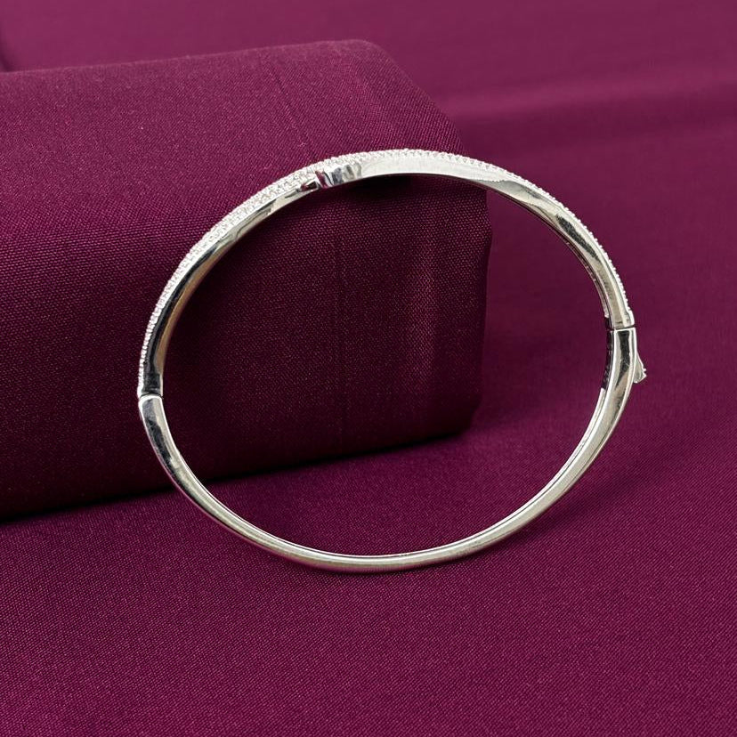 Pink Stone Crossover American Diamond Women Kada in 925 Silver | Designer Statement Bracelet