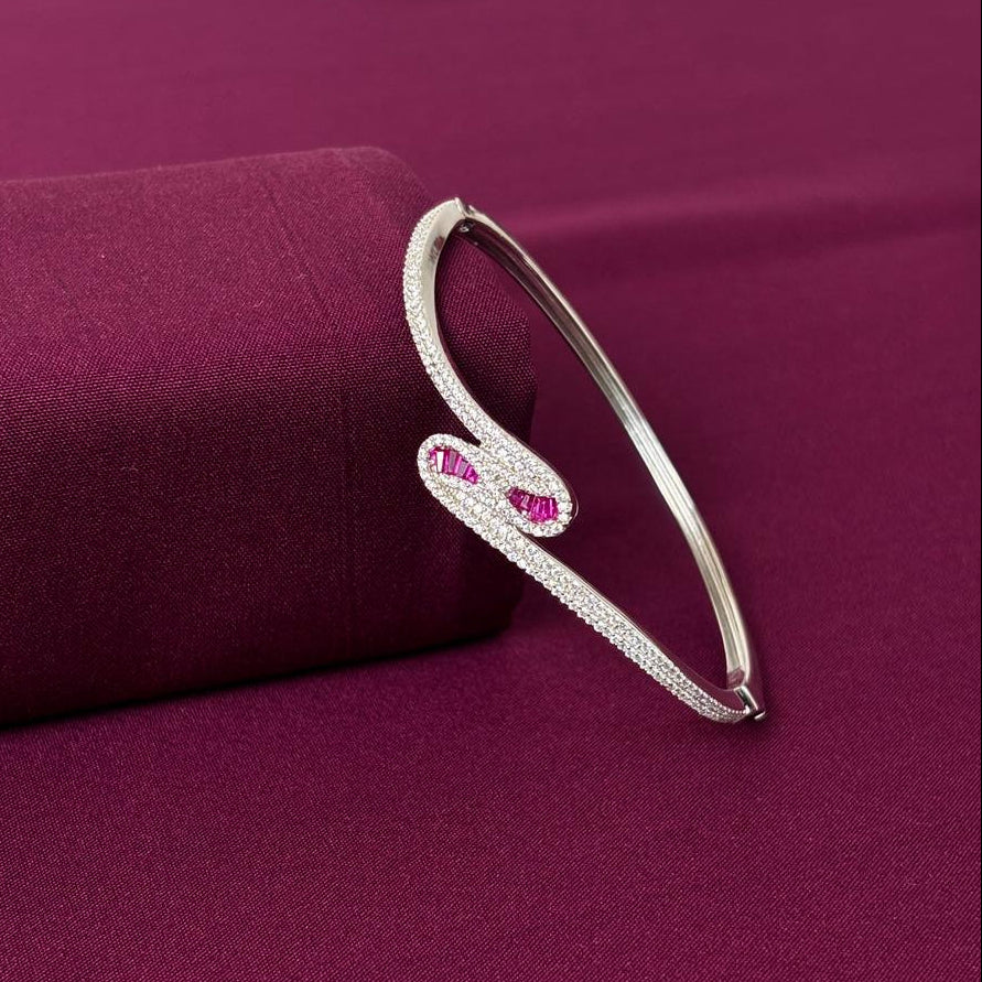 Pink Stone Crossover American Diamond Women Kada in 925 Silver | Designer Statement Bracelet