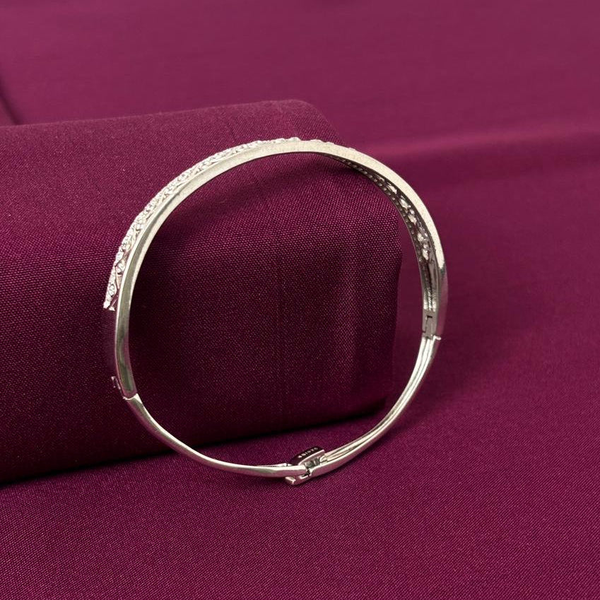 Geometric Lattice American Diamond Women Kada in 925 Silver | Elegant Openable Bracelet