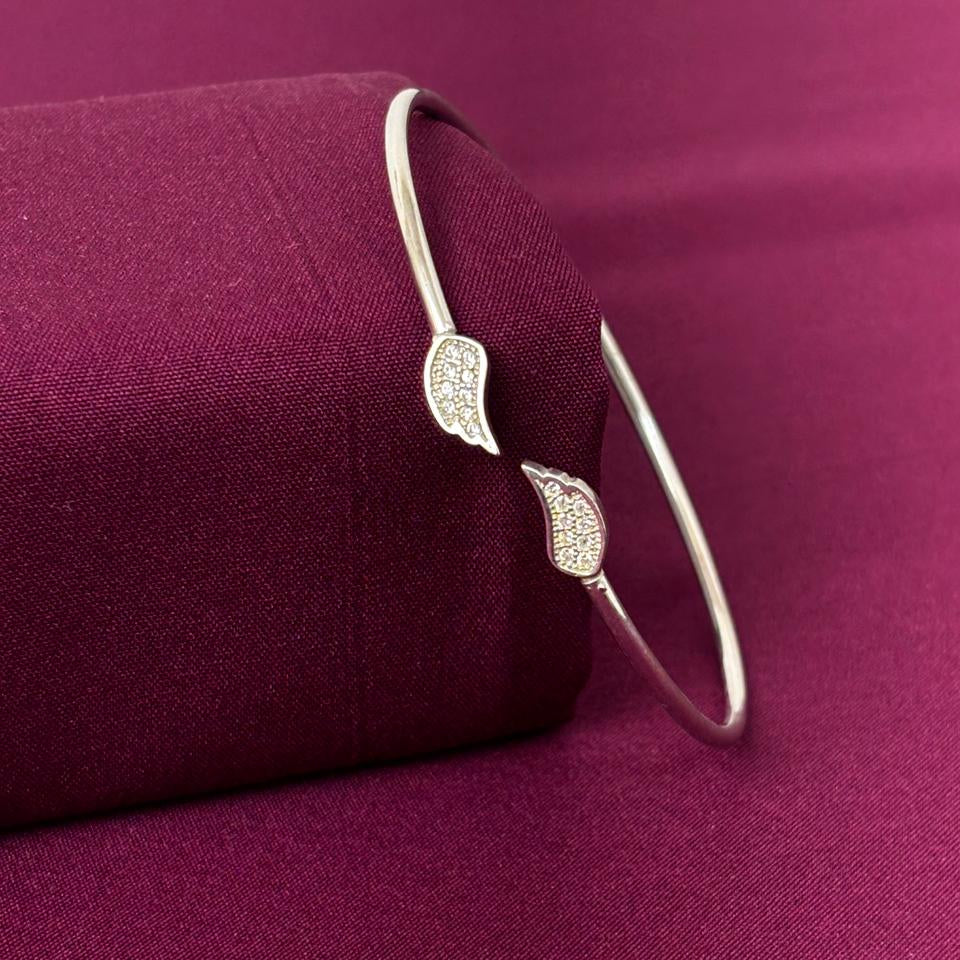 Leaf Design American Diamond Women Kada in 925 Silver | Elegant Openable Bracelet