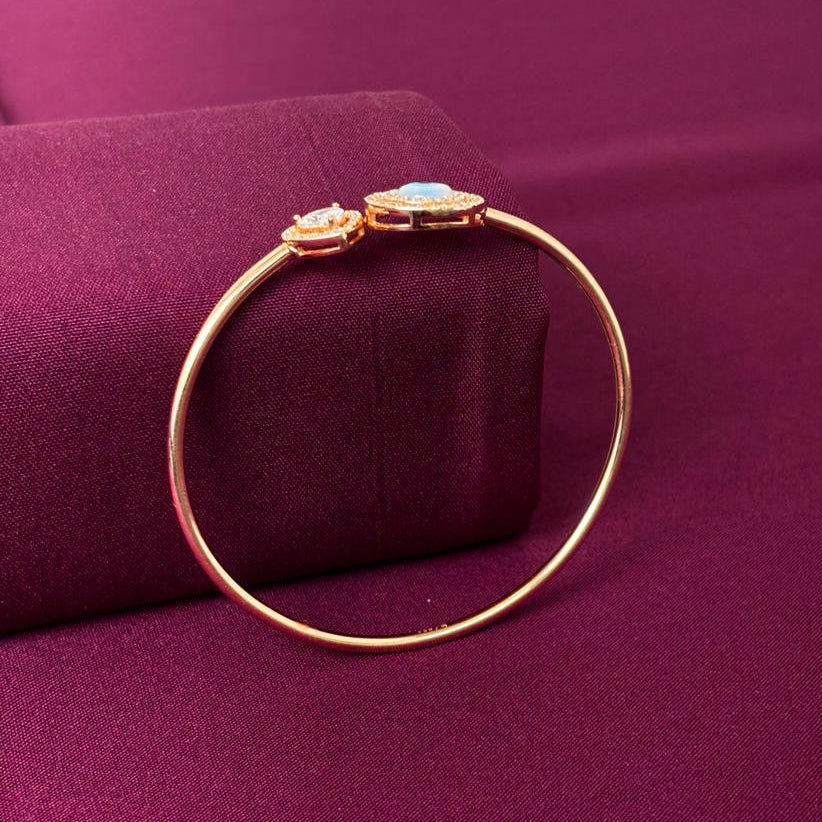Evil Eye & Heart American Diamond Women Kada in 925 Silver | Gold Tone Designer Bracelet