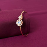 Evil Eye & Heart American Diamond Women Kada in 925 Silver | Gold Tone Designer Bracelet