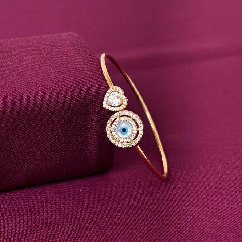 Evil Eye & Heart American Diamond Women Kada in 925 Silver | Gold Tone Designer Bracelet