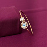 Evil Eye & Heart American Diamond Women Kada in 925 Silver | Gold Tone Designer Bracelet