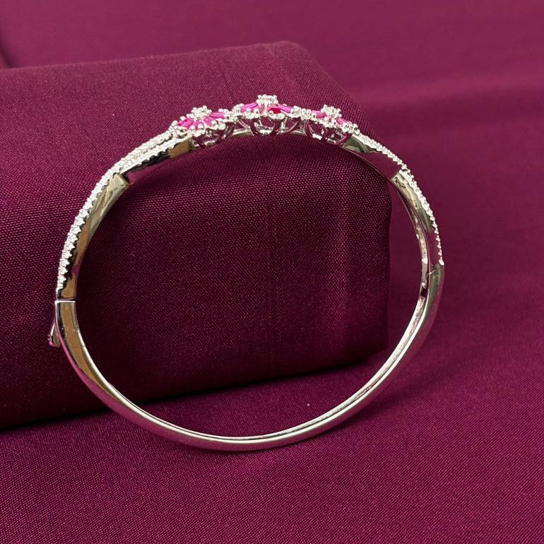 Pink Floral American Diamond Women Kada in 925 Silver | Elegant Designer Bracelet